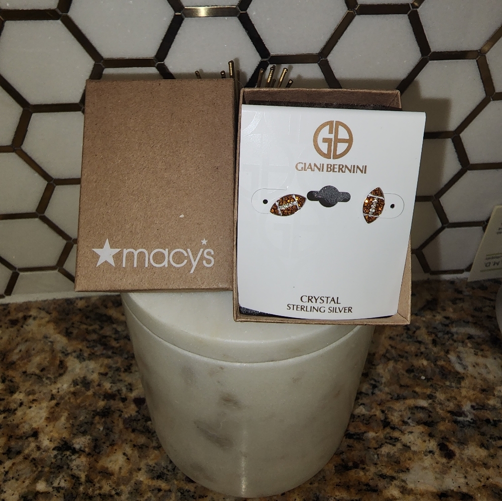 Sterling Silver CZ Football Stud Earrings